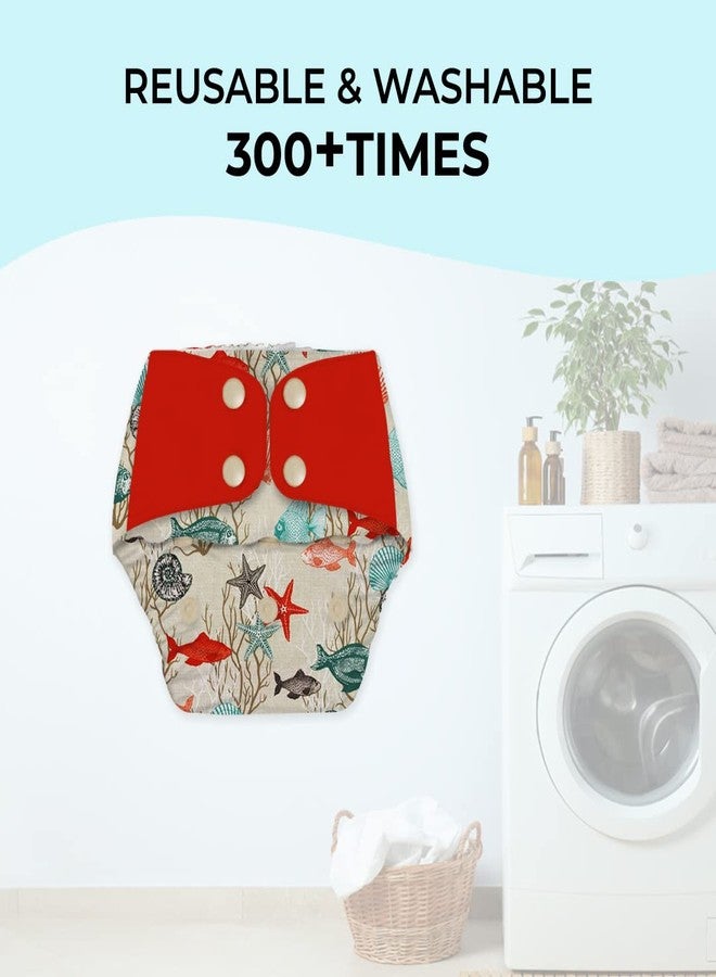 SNUGKINS Regular Cloth Diapers for Babies 3 Months-3 Years (5-17kg) | Washable & Reusable | 1 Cloth Diaper & 1 Wet-Free Microfiber Terry Soaker | Aquatic Dream - Image 3