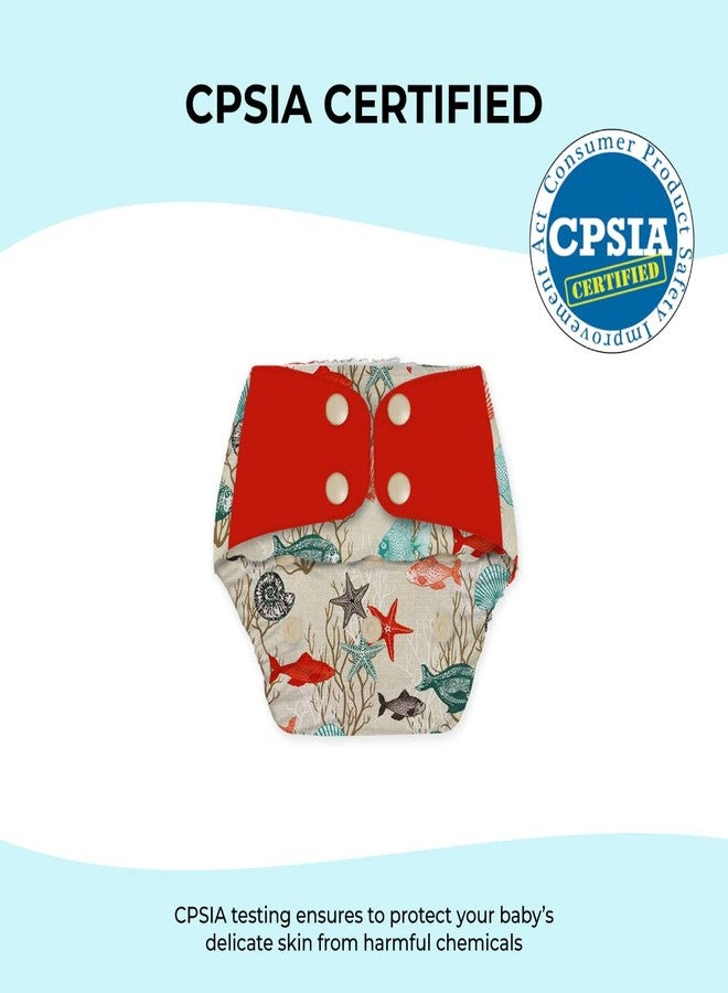 SNUGKINS Regular Cloth Diapers for Babies 3 Months-3 Years (5-17kg) | Washable & Reusable | 1 Cloth Diaper & 1 Wet-Free Microfiber Terry Soaker | Aquatic Dream - Image 4