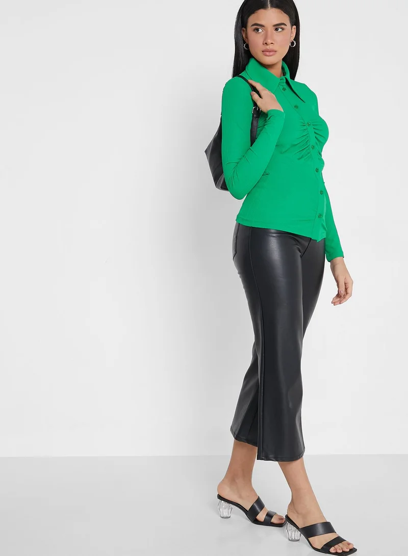 WAREHOUSE Ribbed Ruched Detail Shirt