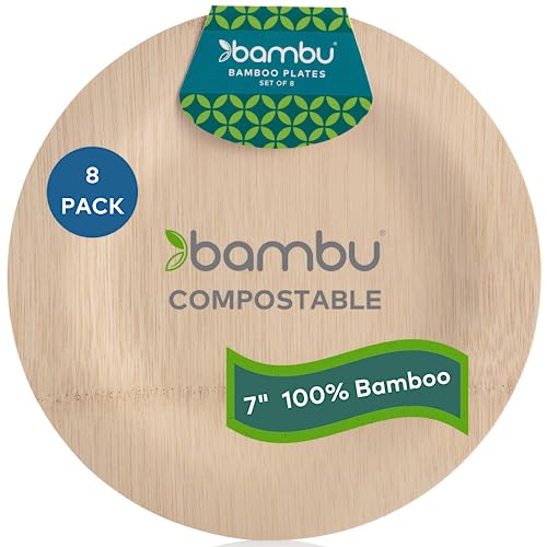 Bambu Pack of 25-7 Inch Round 100% Bamboo Plates – Premium Disposable Dinnerware | Elegant, Biodegradable Veneerware Natural Tableware for Weddings, Parties, Entertaining & Special Occasions - Image 1