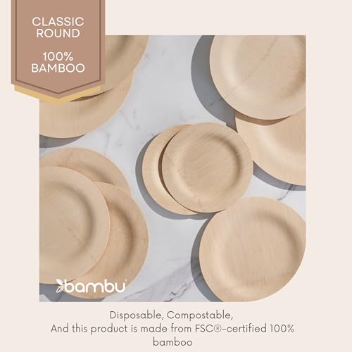 Bambu Pack of 25-7 Inch Round 100% Bamboo Plates – Premium Disposable Dinnerware | Elegant, Biodegradable Veneerware Natural Tableware for Weddings, Parties, Entertaining & Special Occasions - Image 3