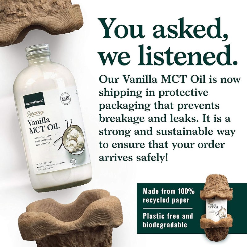 Natural Force Creamy Vanilla MCT Oil – Non Dairy, Keto Certified, Emulsified MCTs for Low-Carb, Ketogenic Coffee, Smoothies, & Shakes - Mixes Instantly + No Blending Required – 16 Oz Glass Bottle - Image 2
