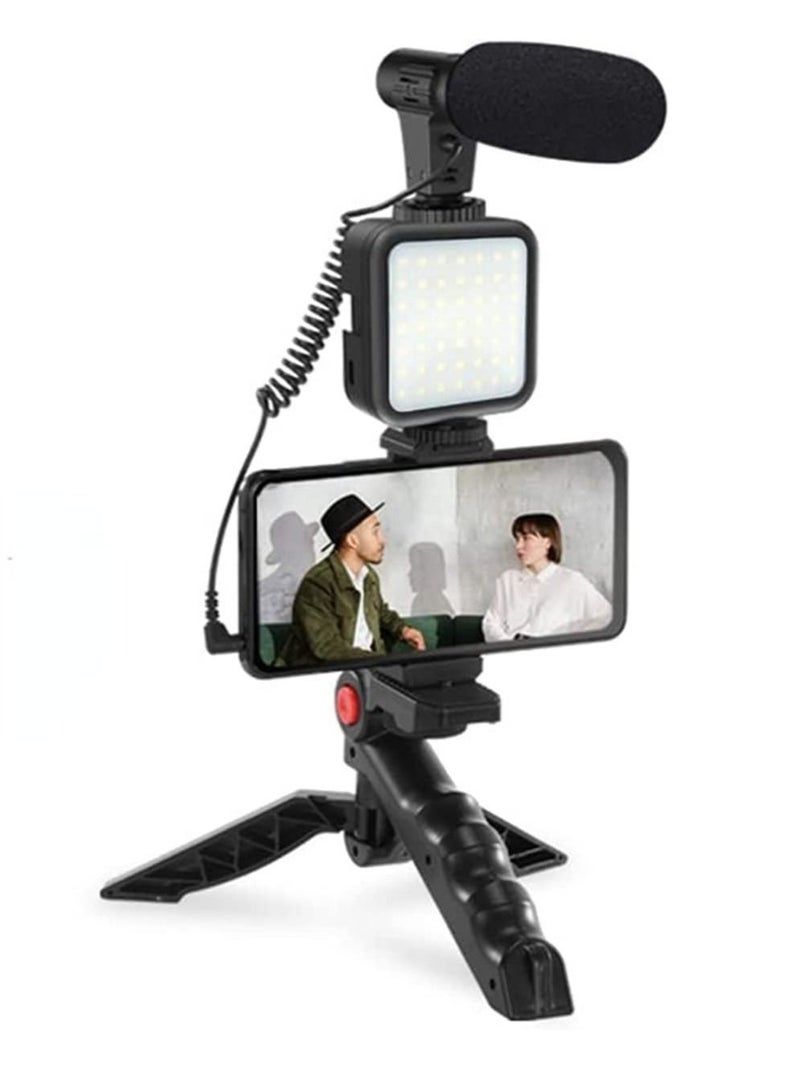 Generic smartphone Vlogging Kit for Starter Video Recording, the set with Fill Light + Microphone + Tripod + Phone Clip for YouTube Tiktok Instagram Fitness Yoga  - Image 1