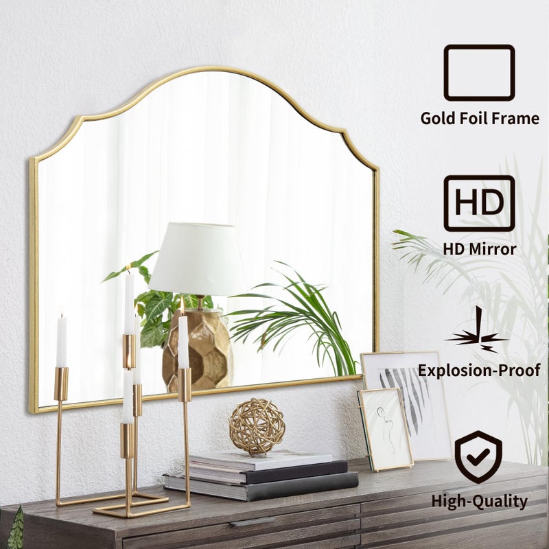 Besdomus Gold Scalloped Mirror for Dresser: 35"x26" Modern Wooden Mantel Mirror - Minimalist Decorative Wall Mirrors for Vanity/Bedroom/Fireplace/Entryway - Ideal for 20-44 Age Fashion Women - Image 2