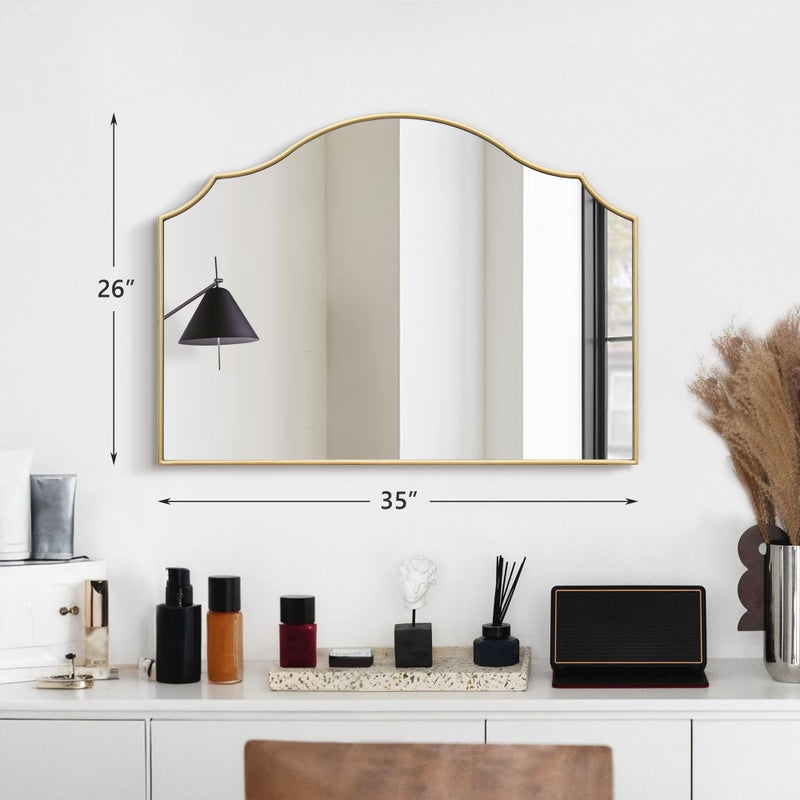 Besdomus Gold Scalloped Mirror for Dresser: 35"x26" Modern Wooden Mantel Mirror - Minimalist Decorative Wall Mirrors for Vanity/Bedroom/Fireplace/Entryway - Ideal for 20-44 Age Fashion Women - Image 5