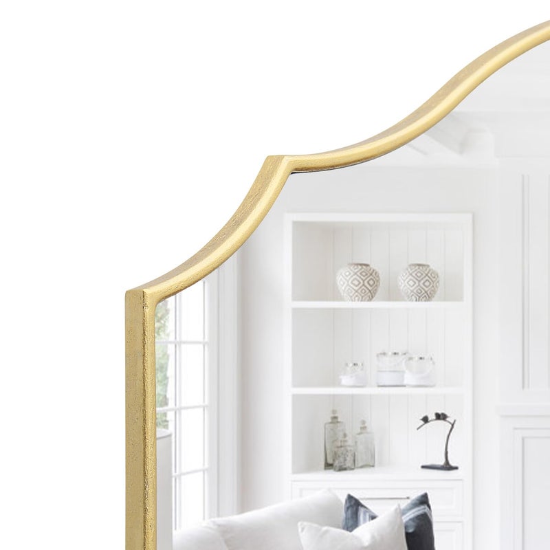 Besdomus Gold Scalloped Mirror for Dresser: 35"x26" Modern Wooden Mantel Mirror - Minimalist Decorative Wall Mirrors for Vanity/Bedroom/Fireplace/Entryway - Ideal for 20-44 Age Fashion Women - Image 3