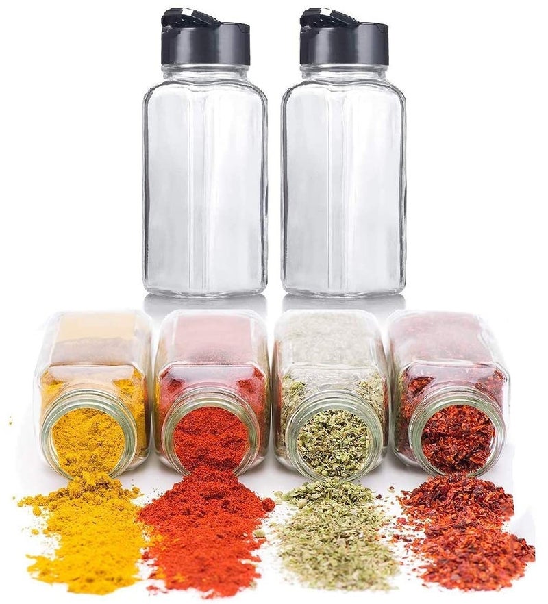 Brezzycloud Glass Spice Bottles Set 2 (100ml) Empty Seasoning Containers with Black Cap,Clear Reusable Containers Jars for Spice,Herbs,Powders,Glitters (Set Of 2) - Image 1