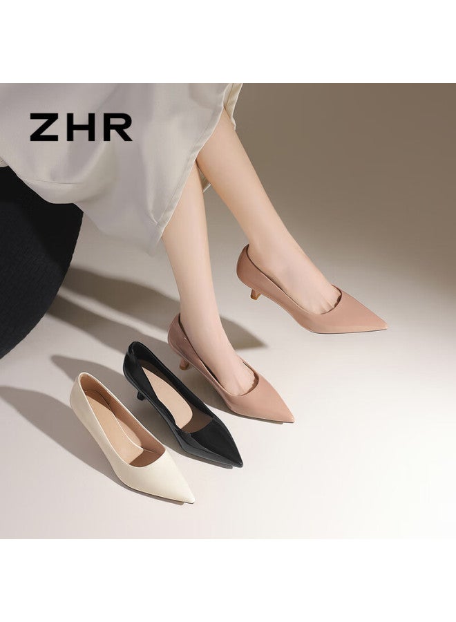 Zhr Zese Nude High Heels Women New Pointed Toe Stiletto French Style Commuter Single Shoes Bq117g Nude Pink 37 - Image 4
