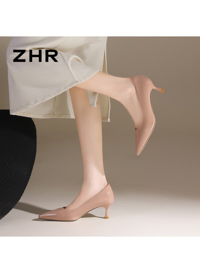 Zhr Zese Nude High Heels Women New Pointed Toe Stiletto French Style Commuter Single Shoes Bq117g Nude Pink 37 - Image 1