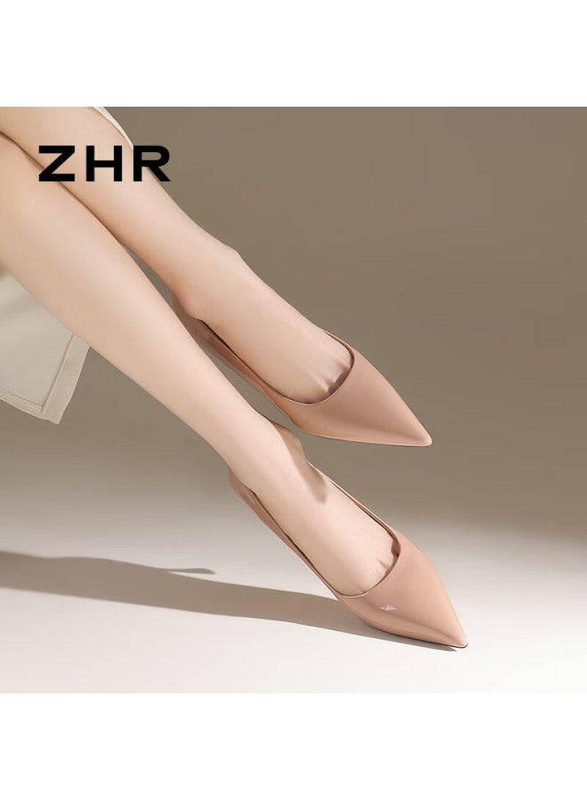 Zhr Zese Nude High Heels Women New Pointed Toe Stiletto French Style Commuter Single Shoes Bq117g Nude Pink 37 - Image 3