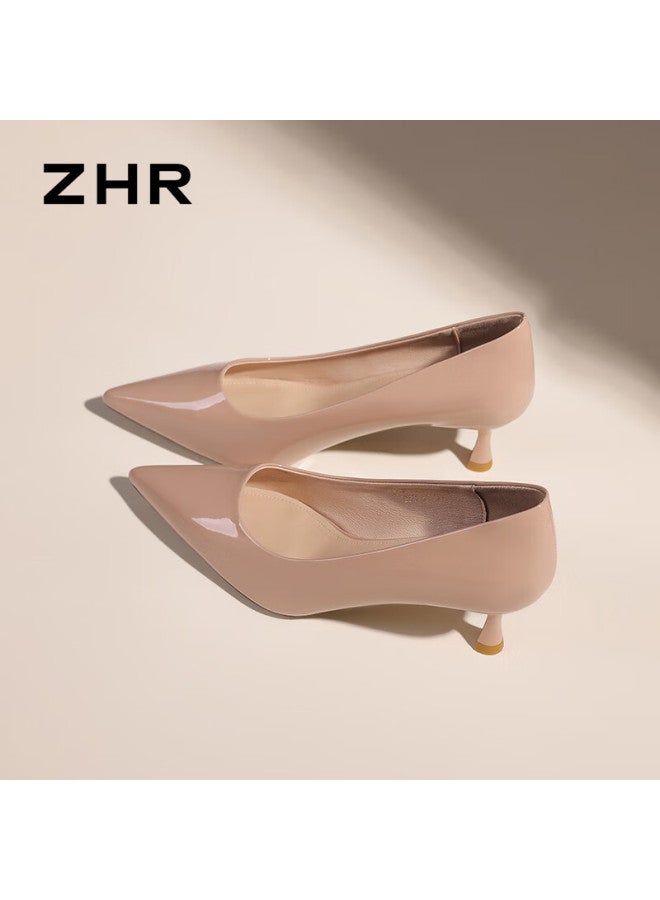 Zhr Zese Nude High Heels Women New Pointed Toe Stiletto French Style Commuter Single Shoes Bq117g Nude Pink 37 - Image 5
