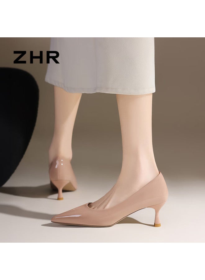 Zhr Zese Nude High Heels Women New Pointed Toe Stiletto French Style Commuter Single Shoes Bq117g Nude Pink 37 - Image 2