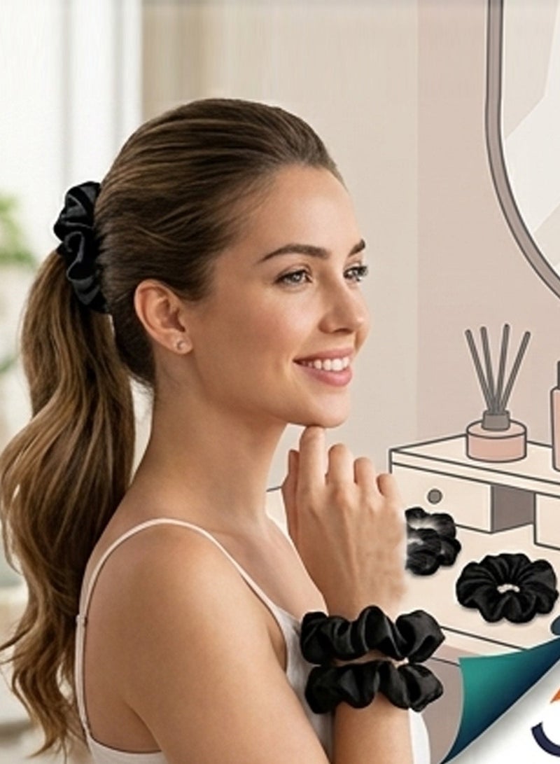 Lelet 12-Piece Satin Hairbands Women Soft Elastic Hairbands Damage-Free Ponytail Holder Rubber Band Hair Accessories Gifts for Women Teenage Girls– Black - Image 5