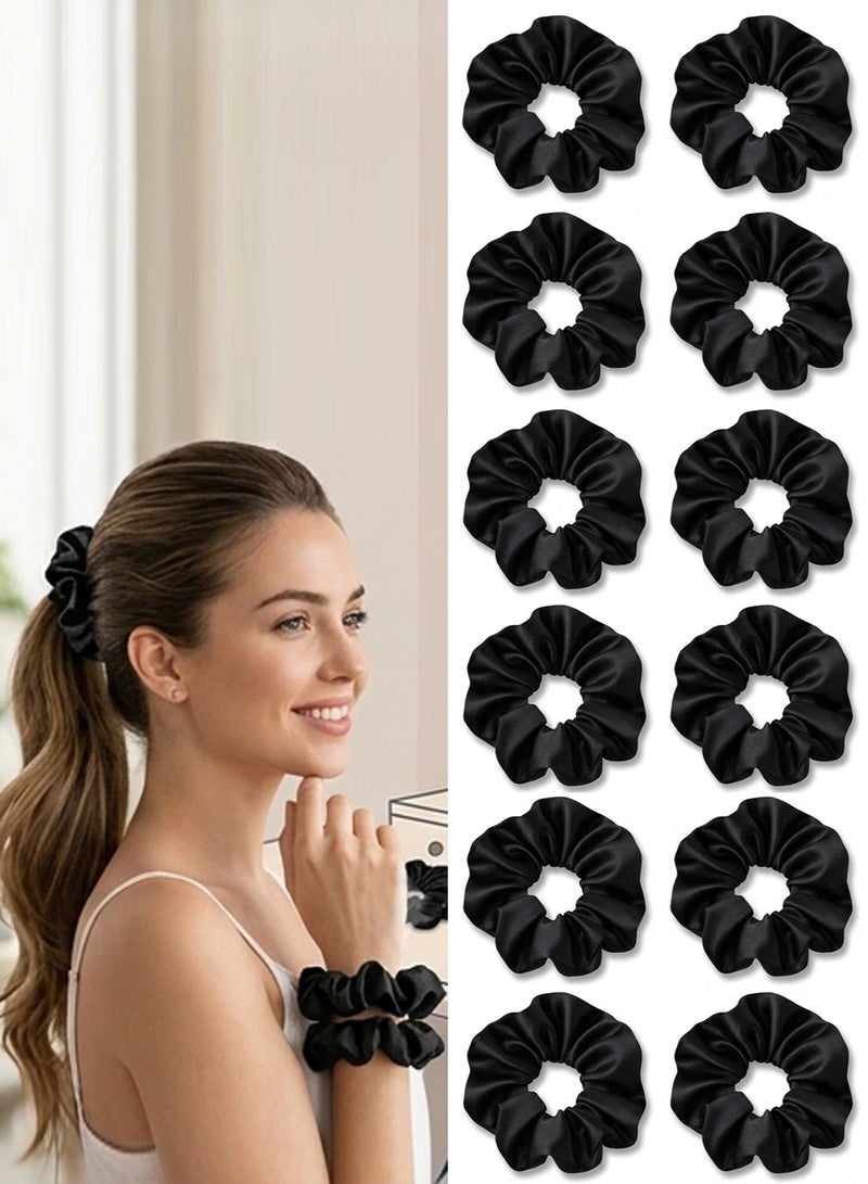Lelet 12-Piece Satin Hairbands Women Soft Elastic Hairbands Damage-Free Ponytail Holder Rubber Band Hair Accessories Gifts for Women Teenage Girls– Black - Image 1