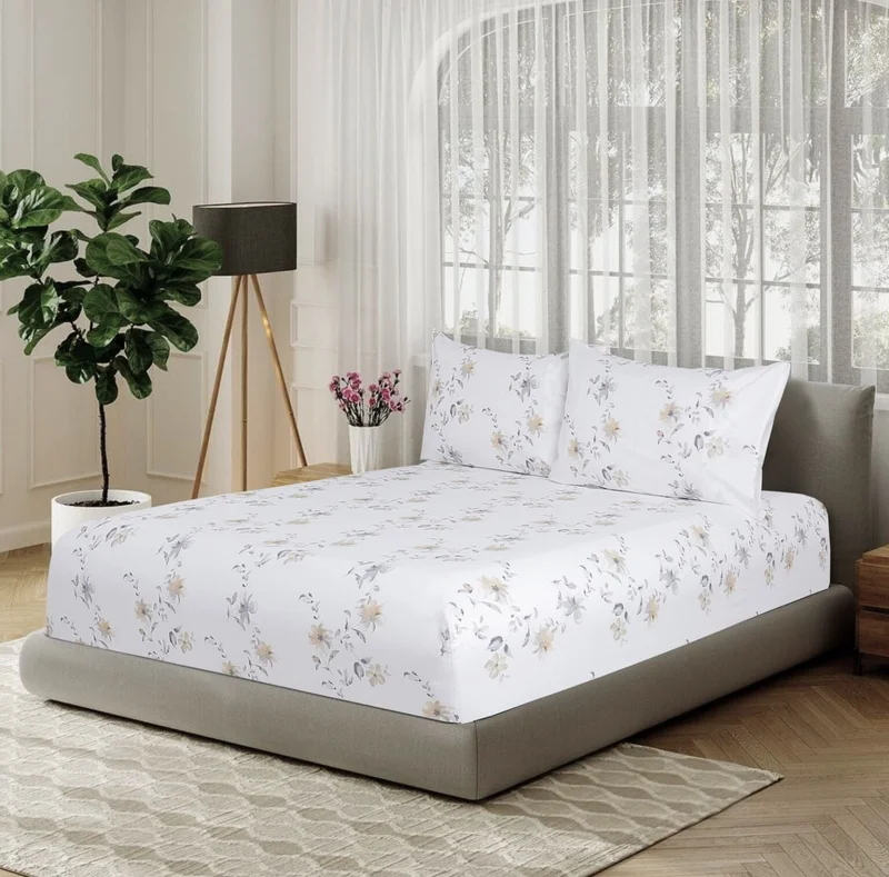 DWELL 200 Thread Count Printed Sunrich Fitted Sheet Set