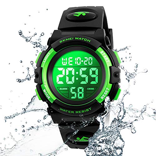 FIZILI Boys Watch Digital Sports Waterproof Outdoor Kids Watches Alarm Clock 12/24 H Stopwatch Calendar 3-15 Year Old Boys Girls Wristwatch - Black Green - Image 5