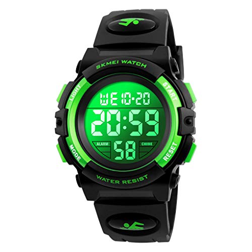 FIZILI Boys Watch Digital Sports Waterproof Outdoor Kids Watches Alarm Clock 12/24 H Stopwatch Calendar 3-15 Year Old Boys Girls Wristwatch - Black Green - Image 1