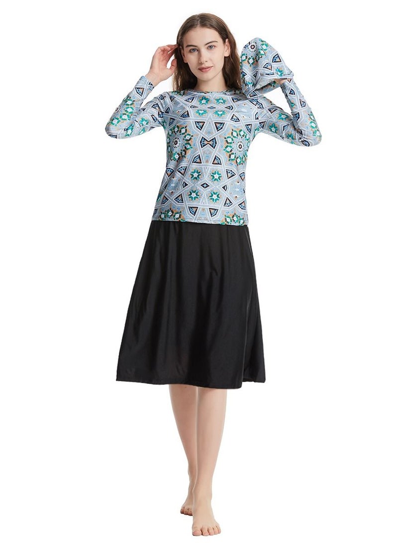 Loquat Women's 3-Piece Conservative Swimwear Set Long Sleeve Burkini And Skirt Swimsuit Set Multicolor  - Image 1
