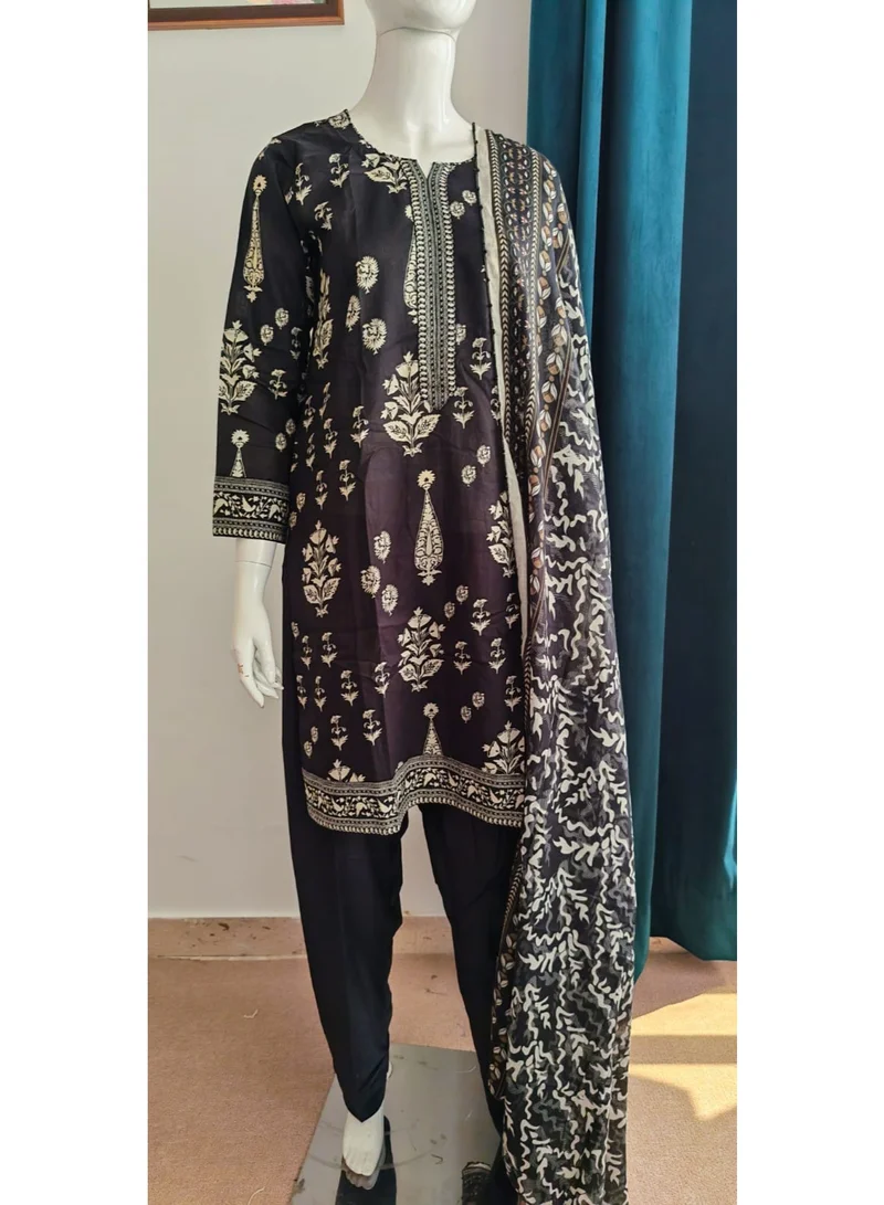 BAZM  Black 3-Piece Basic Printed Suit for Women for Women | Best Price UAE