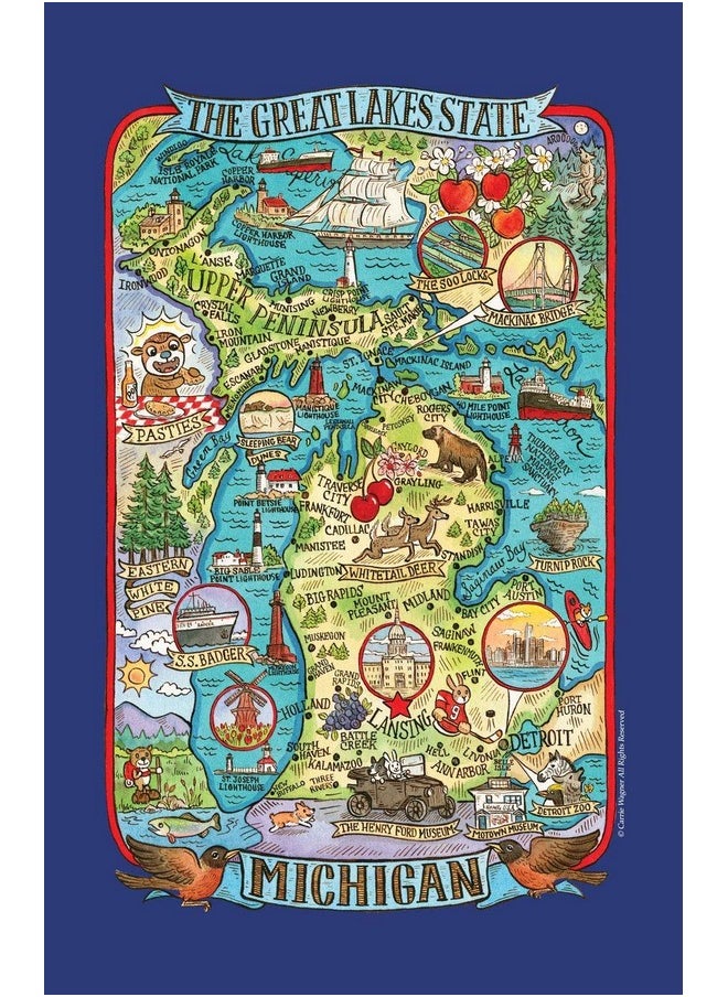 Kay Dee Designs Adventure Destinations Michigan Map Tea Kitchen Towel, 18" X 28", Various 