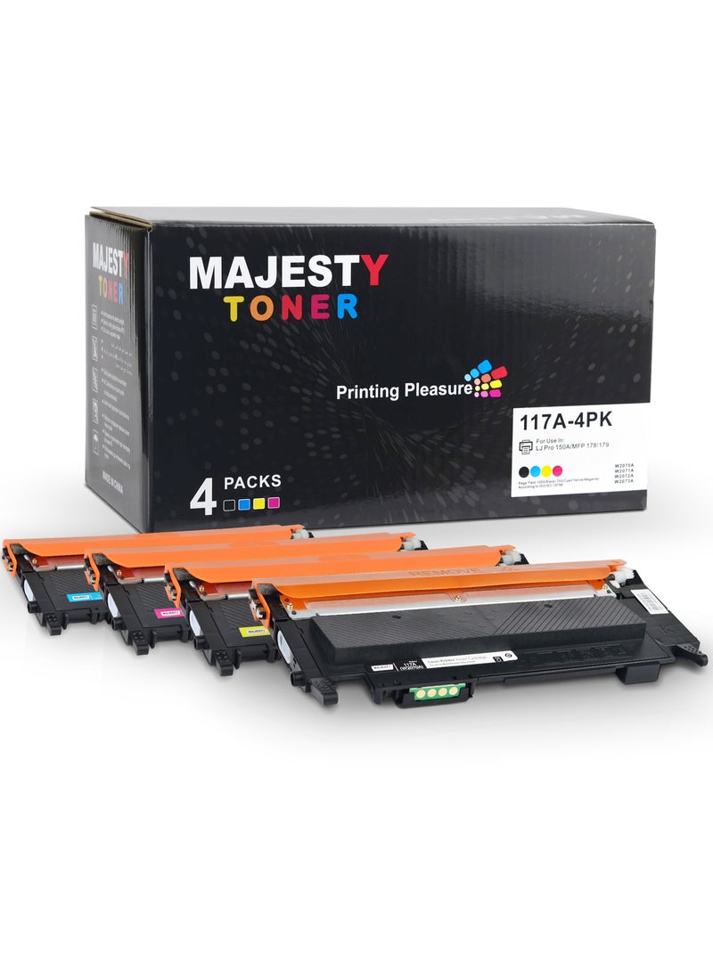 Majesty 117A Toner Cartridge Set Compatible with HP Color Laser 150nw 150a MFP 179fnw 178nw 178nwg 179fwg W2070A W2071A W2072A W2073A Printer (Black, Cyan, Magenta, Yellow) - Image 1