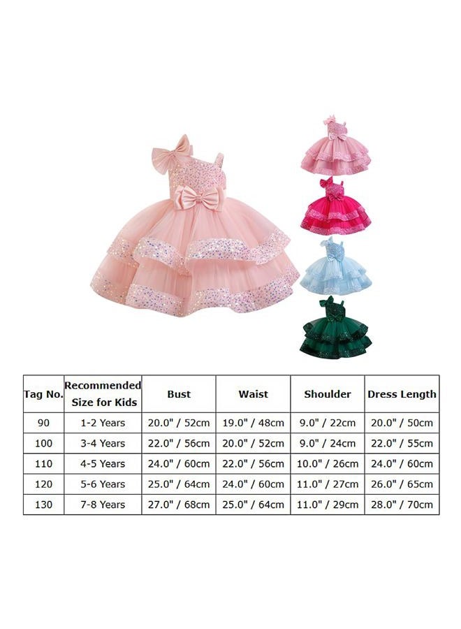 IMEKIS Toddler Baby Girls Pageant Dress Shiny Bow Asymmetric Shoulder Formal Birthday Party Tiered Tulle Gowns 1-8T, Dark Green, 1-2 Years - Image 5