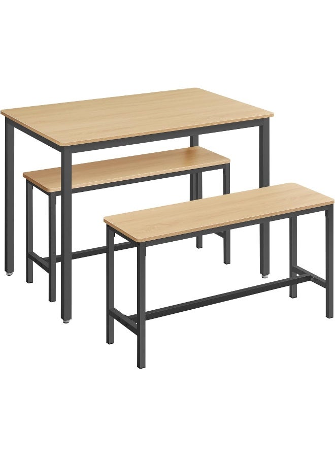 VASAGLE طاولة طعام فاساجل مع 2 مقاعد، مجموعة مكونة من 3 قطع، طاولة مطبخ بأبعاد 70 × 110 × 75 سم، 2 مقاعد بأبعاد 30 × 97 × 50 سم لكل منها، إطار فولاذي، بلوط ذهبي وأسود حبر - Image 1