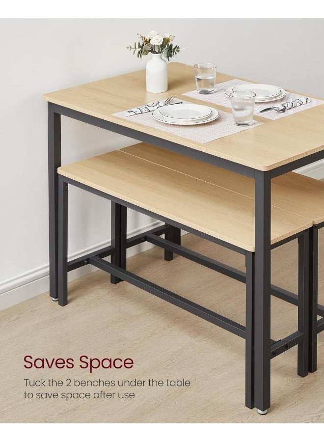 VASAGLE طاولة طعام فاساجل مع 2 مقاعد، مجموعة مكونة من 3 قطع، طاولة مطبخ بأبعاد 70 × 110 × 75 سم، 2 مقاعد بأبعاد 30 × 97 × 50 سم لكل منها، إطار فولاذي، بلوط ذهبي وأسود حبر - Image 5