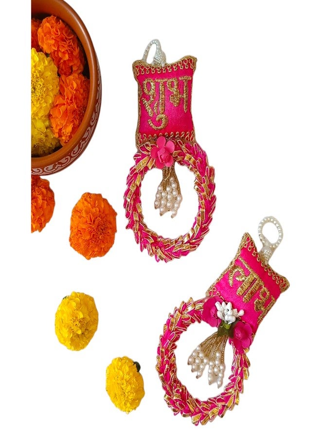 Unleashed Shubh Labh Hanging, Handmade Wall Hangings, Handcrafted by Creative Creations I Decor for Entrance Festivities (Pink) - Image 3