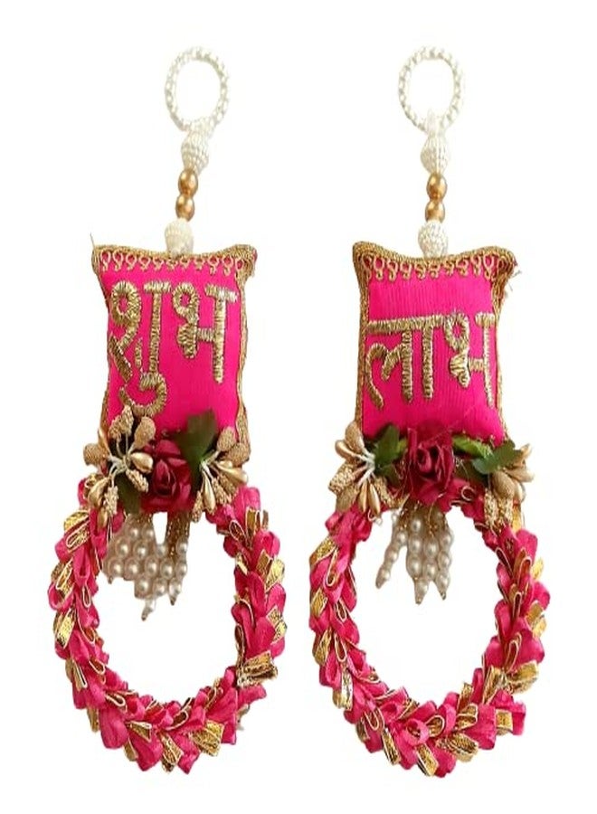Unleashed Shubh Labh Hanging, Handmade Wall Hangings, Handcrafted by Creative Creations I Decor for Entrance Festivities (Pink) - Image 2