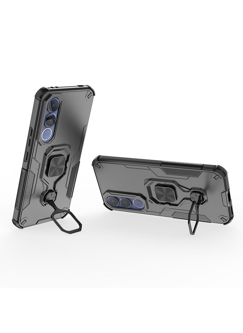 غطاء هاتف لـ VIVO V70 FE مع غطاء للكاميرا وحامل حلقي، وحامل سيارة مغناطيسي متوافق، وغطاء واقي صلب من الخلف وحواف ناعمة مقاوم للصدمات - Image 4