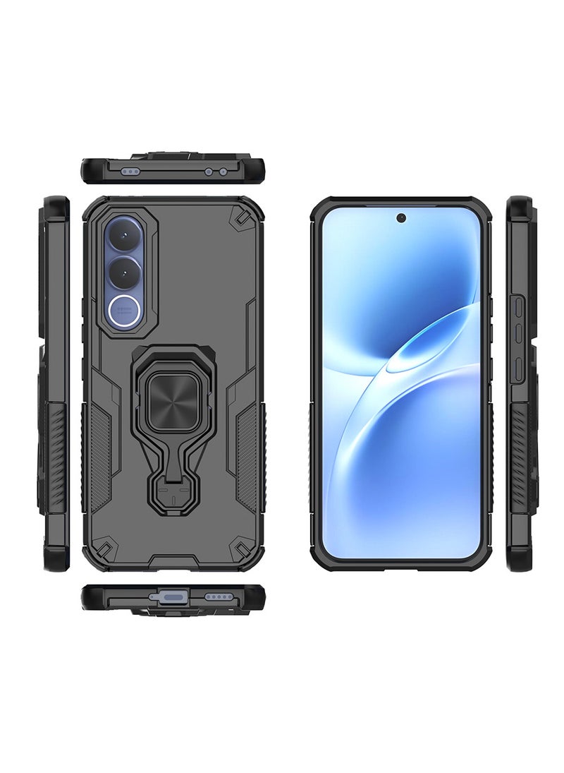 غطاء هاتف لـ VIVO V70 FE مع غطاء للكاميرا وحامل حلقي، وحامل سيارة مغناطيسي متوافق، وغطاء واقي صلب من الخلف وحواف ناعمة مقاوم للصدمات - Image 3