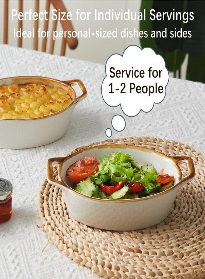 ONEMORE Au Gratin Baking Dish Oval Ceramic White Small Casserole Dish Oven Safe Baking Dishes for Oven Individual Serving Dishes Mini Casserole Dish Set of 4 for Lasagna Quiche, 6x8, 20 oz, Brown Rim - Image 3