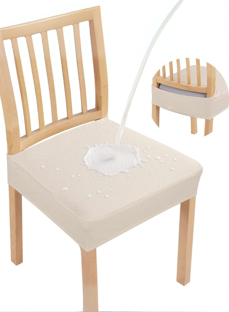 دوغي أغطية مقاعد مقاومة للماء لمجموعة من 4 كراسي لغرفة الطعام، أغطية قابلة للتمدد من الجاكارد قابلة للإزالة والغسل، واقية لمقاعد الكراسي، بدون أغطية خلفية، بيج - Image 1