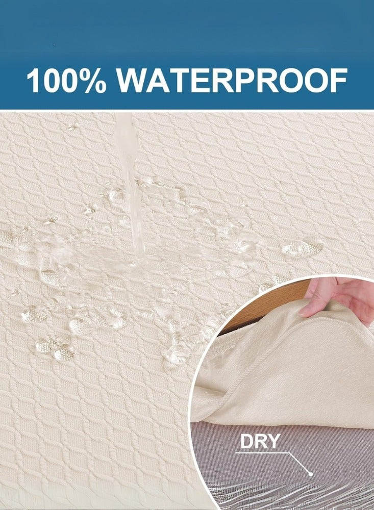 دوغي أغطية مقاعد مقاومة للماء لمجموعة من 4 كراسي لغرفة الطعام، أغطية قابلة للتمدد من الجاكارد قابلة للإزالة والغسل، واقية لمقاعد الكراسي، بدون أغطية خلفية، بيج - Image 3