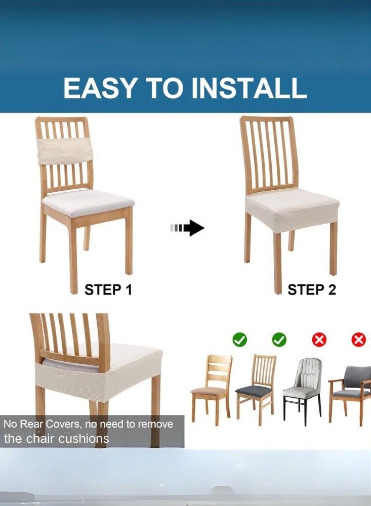 دوغي أغطية مقاعد مقاومة للماء لمجموعة من 4 كراسي لغرفة الطعام، أغطية قابلة للتمدد من الجاكارد قابلة للإزالة والغسل، واقية لمقاعد الكراسي، بدون أغطية خلفية، بيج - Image 5