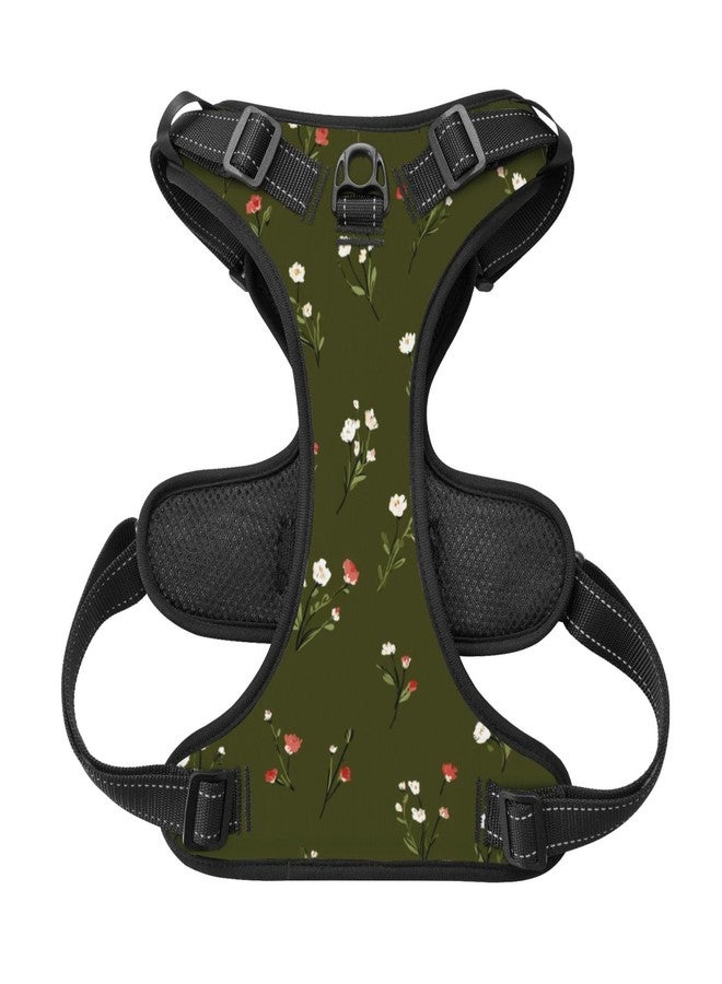 FireDeer Wildflower Motif Florals On Olive Green No Pull Dog Harness Adjustable Reflective Oxford Easy Control Medium Large Dog Harness - Image 4