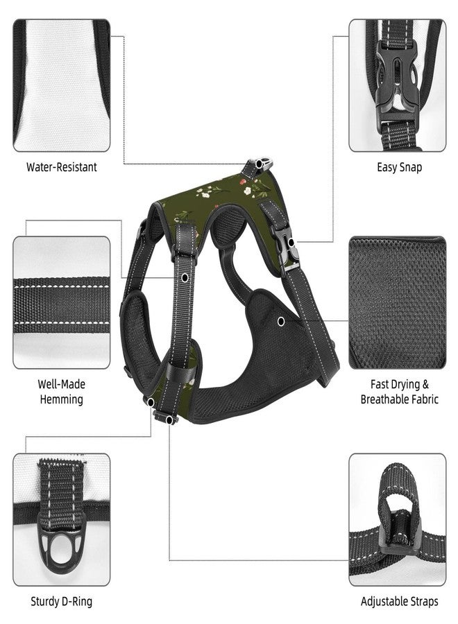 FireDeer Wildflower Motif Florals On Olive Green No Pull Dog Harness Adjustable Reflective Oxford Easy Control Medium Large Dog Harness - Image 5