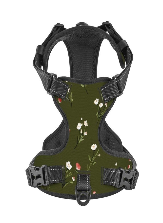 FireDeer Wildflower Motif Florals On Olive Green No Pull Dog Harness Adjustable Reflective Oxford Easy Control Medium Large Dog Harness - Image 3