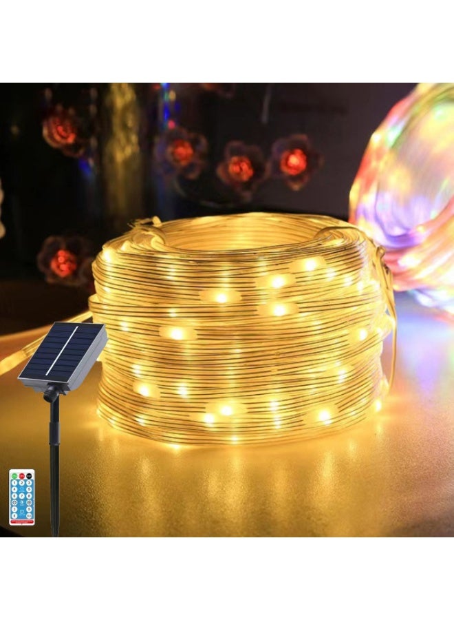 مودي سلسلة مصابيح سلكية ذهبية بطول 20 مترًا - سلسلة مصابيح LED خارجية طويلة 200 مصباح ليد مع جهاز تحكم عن بُعد و8 أوضاع إضاءة - تصميم مقاوم للماء - Image 5