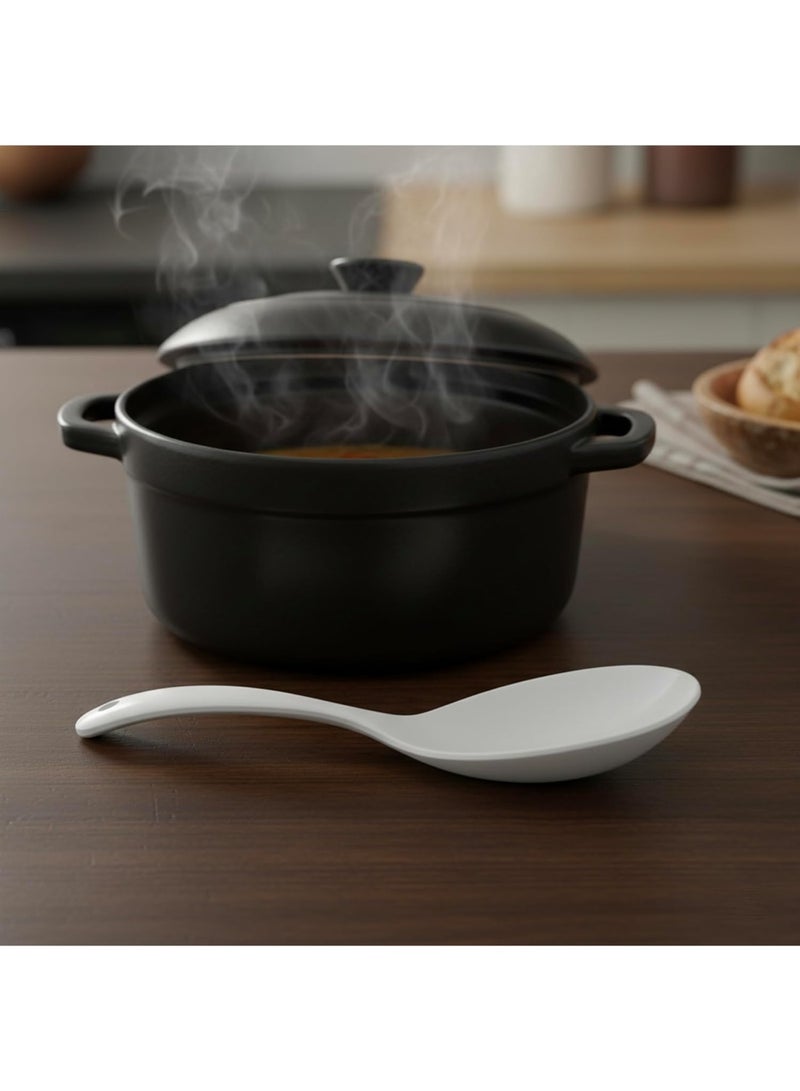 شالو ملعقة تقديم مستديرة وضحلة، 25 سم، أبيض – ملعقة تقديم كبيرة وأنيقة للأرز، الكاري، السلطات والأطباق الجانبية – أدوات تقديم متينة وخفيفة الوزن للمطبخ والمائدة - Image 1