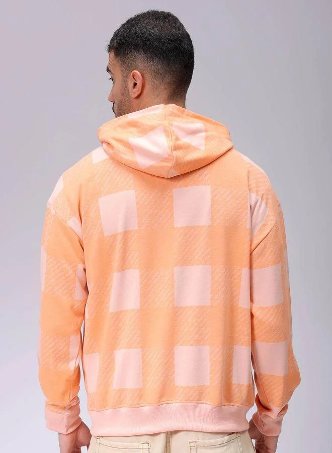 The Indian Garage Co Men Relaxed Fit Geometric Overhead Hooded Sweatshirt