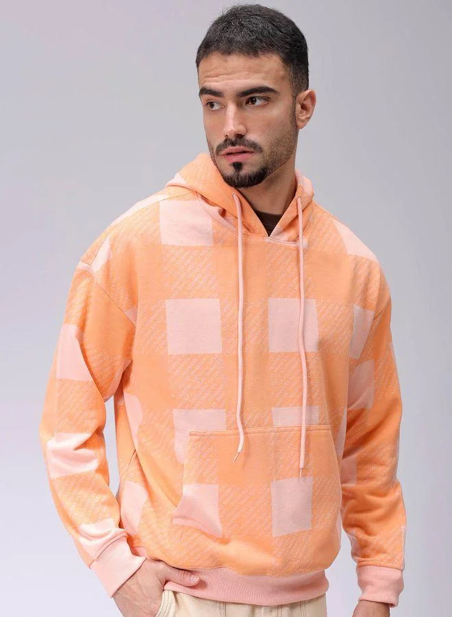 The Indian Garage Co Men Relaxed Fit Geometric Overhead Hooded Sweatshirt