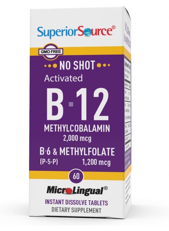 Superior Source Superior Source No Shot Vitamin B12 Methylcobalamin (2000 mcg), Methylfolate, B6 (P-5-P), Quick Dissolve MicroLingual, 60 Ct, Cognitive Health, Increase Energy, Healthy Heart, Non-GMO  - Image 5