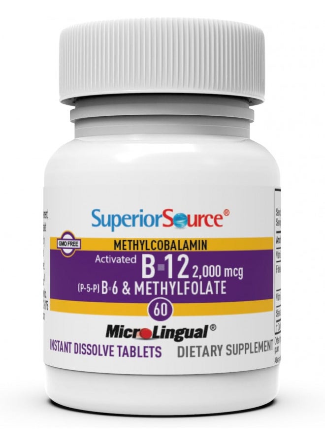 Superior Source Superior Source No Shot Vitamin B12 Methylcobalamin (2000 mcg), Methylfolate, B6 (P-5-P), Quick Dissolve MicroLingual, 60 Ct, Cognitive Health, Increase Energy, Healthy Heart, Non-GMO  - Image 3