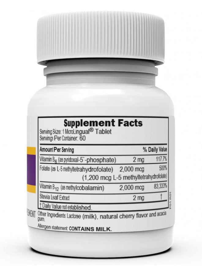 Superior Source Superior Source No Shot Vitamin B12 Methylcobalamin (2000 mcg), Methylfolate, B6 (P-5-P), Quick Dissolve MicroLingual, 60 Ct, Cognitive Health, Increase Energy, Healthy Heart, Non-GMO  - Image 2