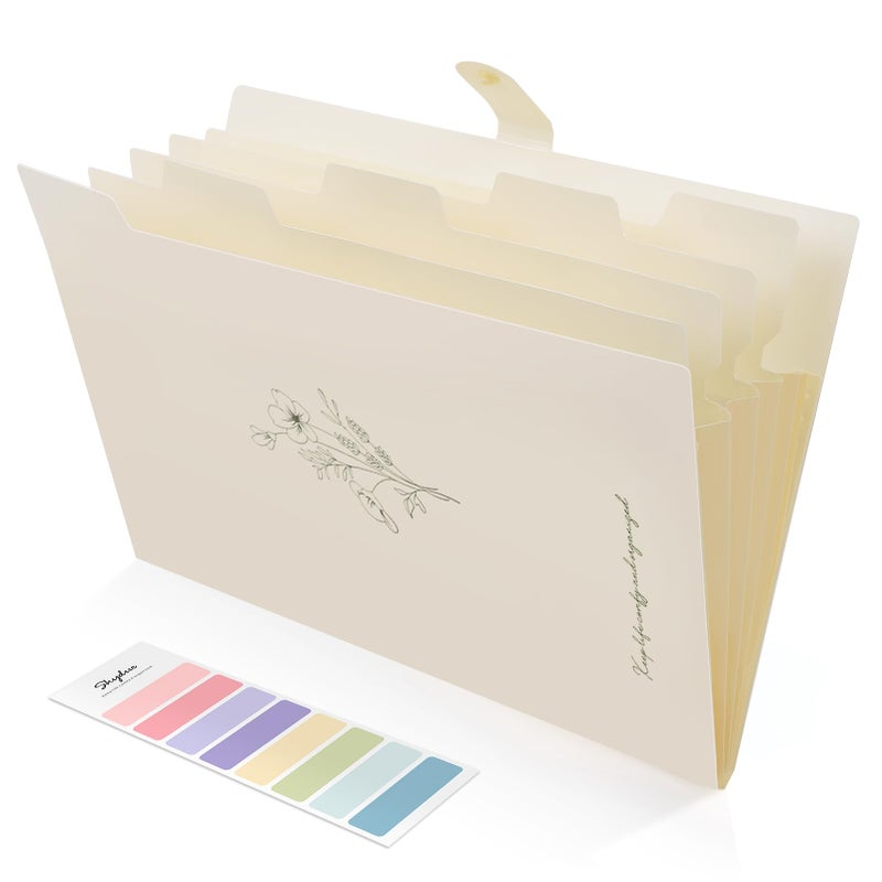 SKYDUE Expanding File Organizer with 5 Pockets, Accordion File Folders with Labels, Portable Document Paper Bill Receipt Organizer, Home College School Office Supplies, Letter Size,Apricot - Image 1