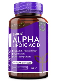 Nutravita Alpha Lipoic Acid 650mg 120 High Strength ALA Vegan Friendly Capsules 