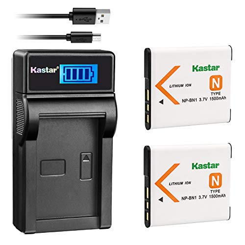 Kastar Battery (X2) & LCD Slim USB Charger for Sony NP-BN1 NPBN1 BC-CSN and Cyber-Shot DSC-QX10 QX30 QX100 DSC-TF1 DSC-TX10 TX20 TX30 DSC-W530 DSC-W570 DSC-W650 DSC-W800 DSC-W830 Digital Camera +More - Image 1
