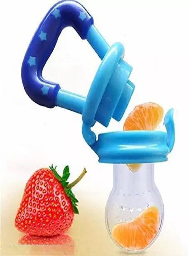 Fancy steps Silicone Food/Fruit Nibbler with Extra Mesh, Soft Pacifier/Feeder, Teether for Infant Baby Silicone Easy Squeezy Baby Food Feeder, 4M+, 90ml (SpnBottle_TeetherFruit_Blue) Pack of 2 - Image 3